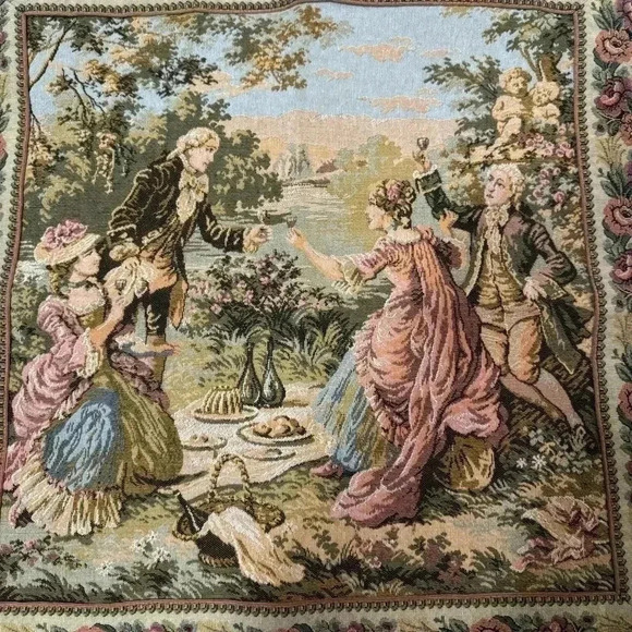 Vintage needlepoint tapestry  French pictorial art Victorian romance art nouveau - Picture 3 of 6